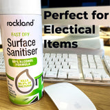 Rockland® Fast Dry Surface Sanitiser Aerosol Spray 400ml - 80% Alcohol Formula