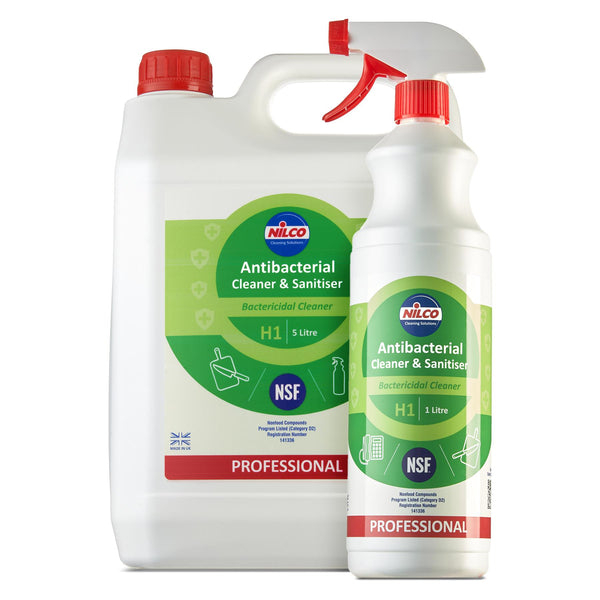 Nilco H1 Antibacterial Cleaner & Sanitiser 1 Litre Spray + 5 Litre Refill Set