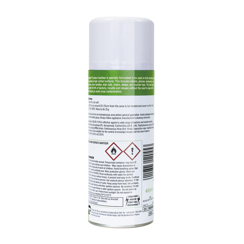 Rockland® Fast Dry Surface Sanitiser Aerosol Spray 400ml - 80% Alcohol Formula