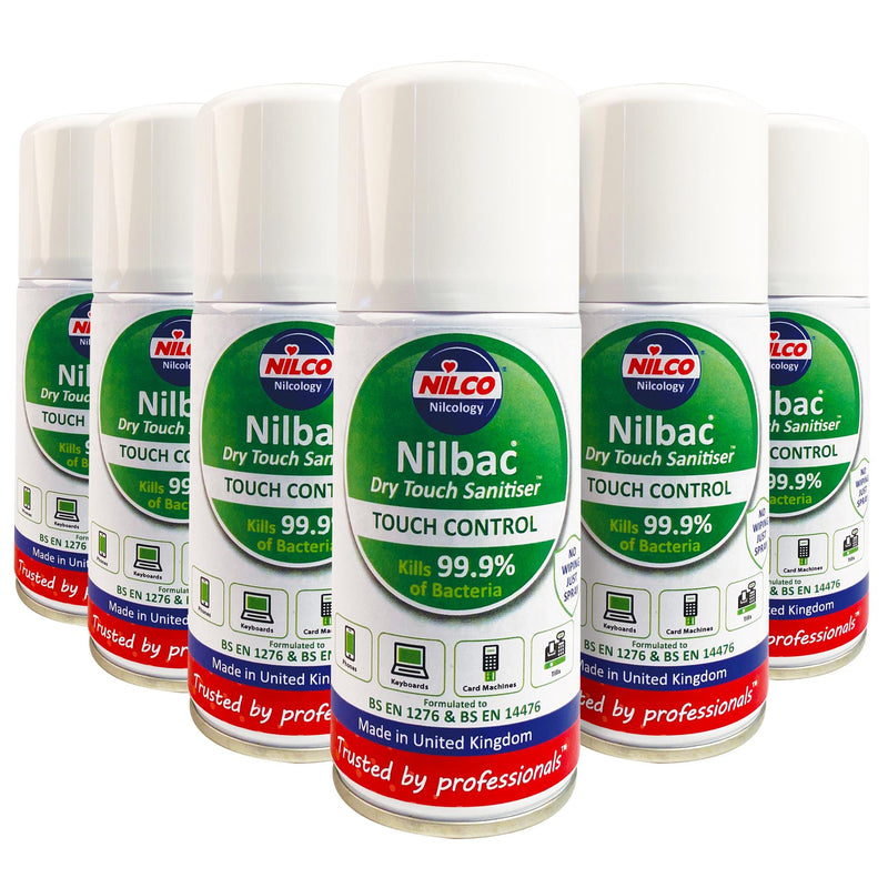 Nilco Nilbac® Dry-Touch Sanitiser Touch Control Antibacterial Aerosol Spray - 150ml | Case of 6 | £4.38 Each