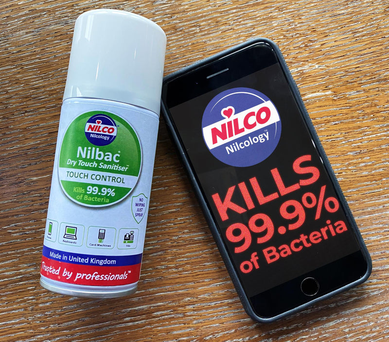 Nilco Nilbac® Dry-Touch Sanitiser Touch Control Antibacterial Aerosol Spray - 400ml | Case of 2 | £6.77 Each