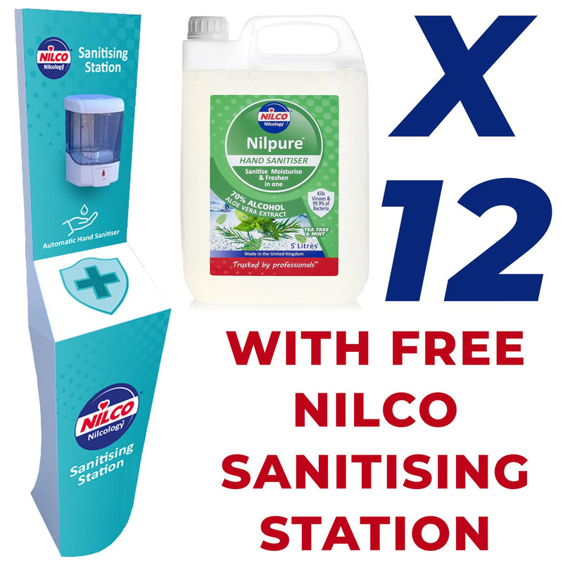 Nilco Nilpure Tea Tree and Mint Scented Hand Sanitiser - 5L x 12 with Free Nilco Sanitising Station