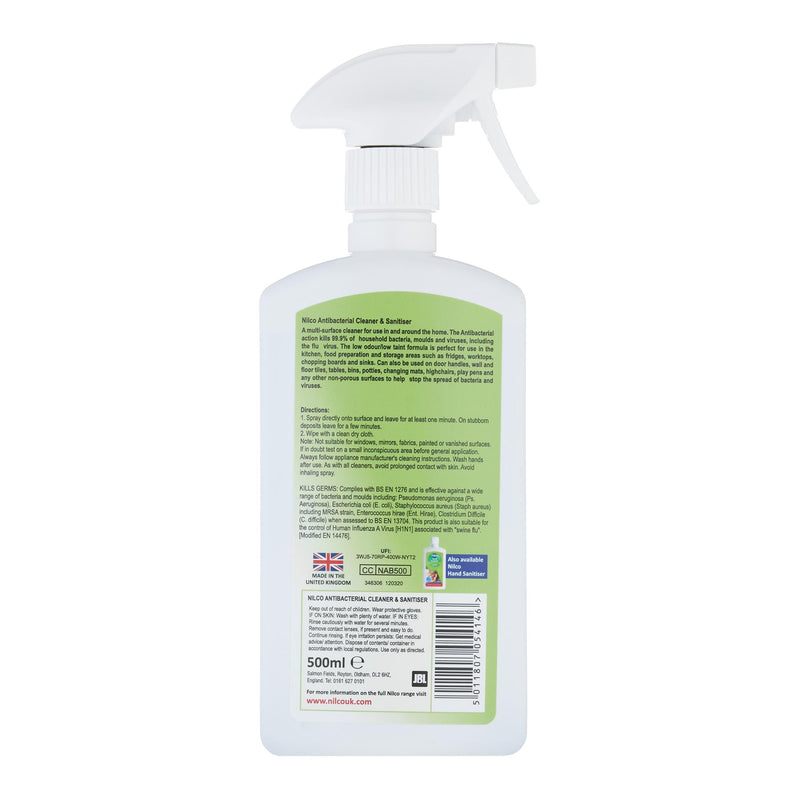Nilco Antibacterial Cleaner and Sanitiser Multi-Surface Spray - 500ml | Case of 2 | £2.82 Each