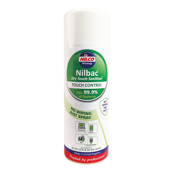 Nilco Nilbac® Dry-Touch Sanitiser Touch Control Antibacterial Aerosol Spray - 400ml | Case of 6 | £6.08 Each