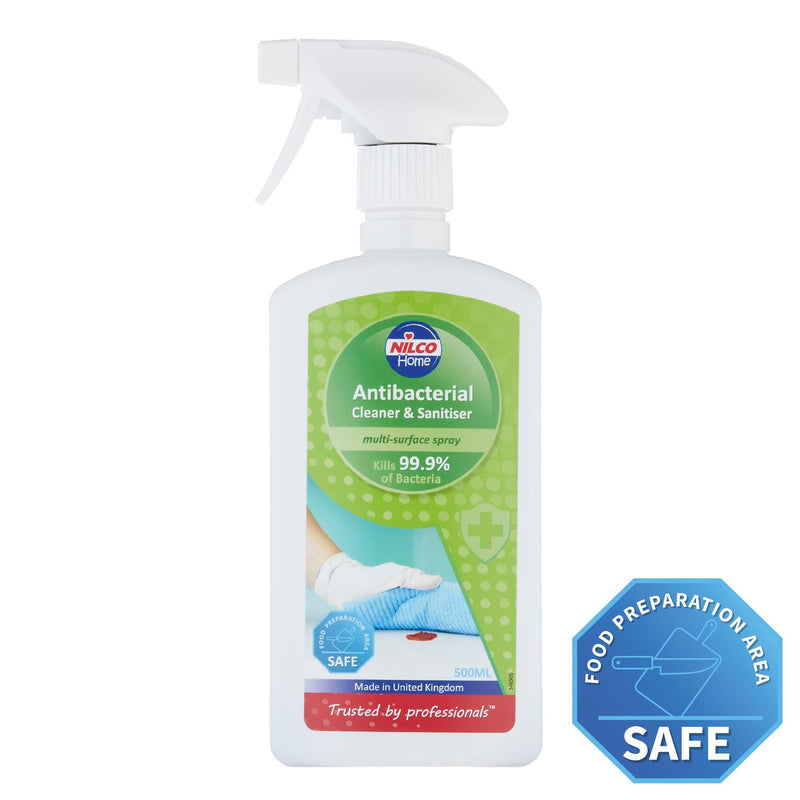 Nilco Antibacterial Cleaner and Sanitiser Multi-Surface Spray - 500ml | Case of 6 | £2.51 Each