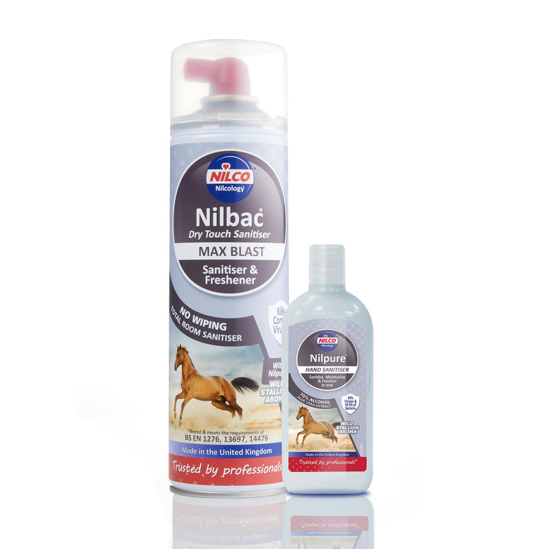 Nilco Nilbac® Max Blast Dry Touch Sanitiser 500ml & Nilpure Scented Hand Sanitiser - 100ml Wild Stallion
