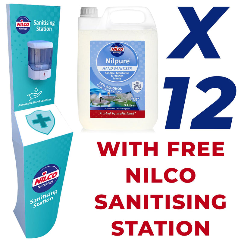 Nilco Nilpure Ocean Spa Scented Hand Sanitiser - 5L x 12 with Free Nilco Sanitising Station