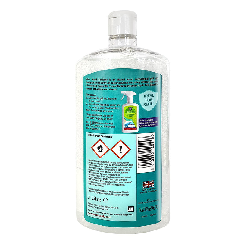 Nilco Hand Sanitiser Antibacterial Hand Sanitising Gel - 1L | Case of 6 | £5.64 Each